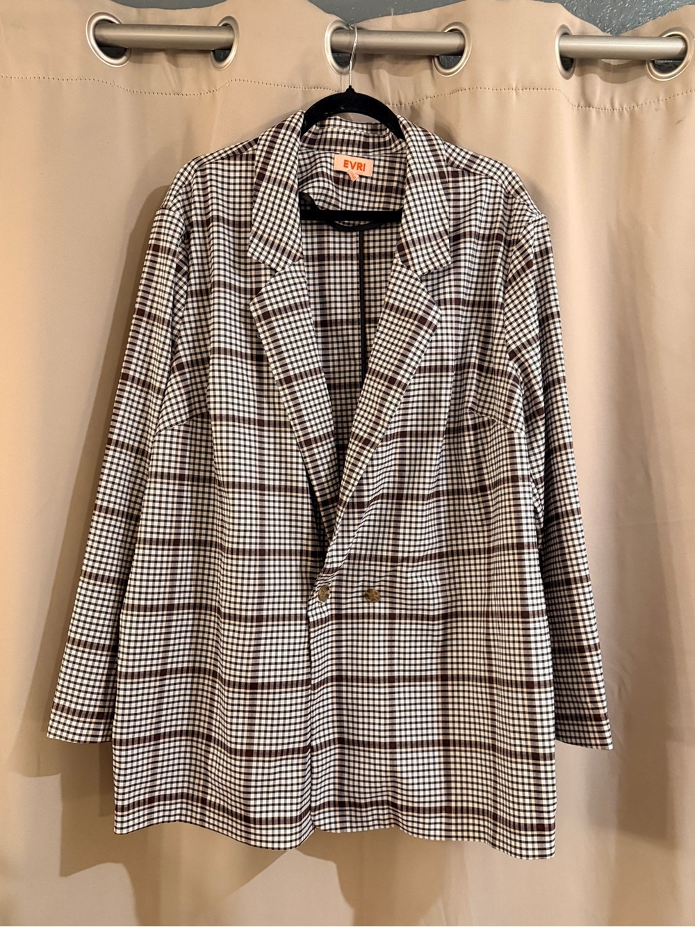 EVRI Brown and White Plaid Single-Button Blazer